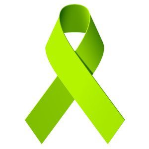 A green ribbon is shown, signifying awareness for mental health.