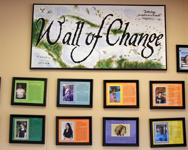 The Wall of Change features small framed photos of probationers with their personal stories written in their own words.