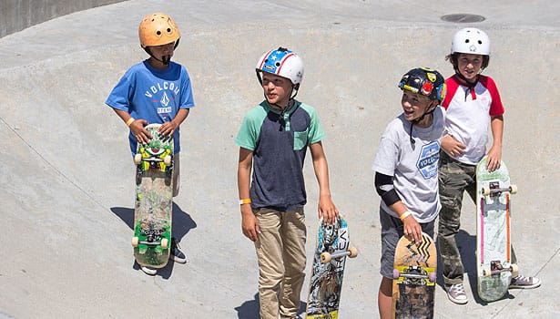 Group of young friends at the skatepark