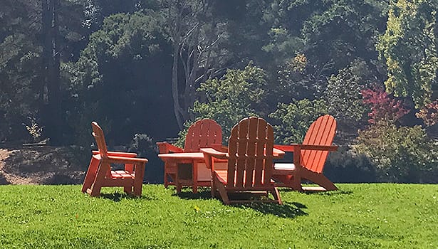 Adirondack chairs on the Paradise lawn