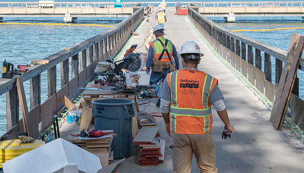 Construction crew on the pier