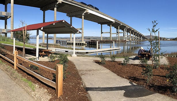Black Point boat launch panorama showing shaded picnic area